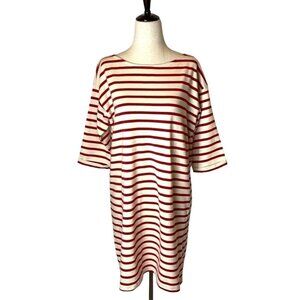 Topshop Red And White Striped Cotton Short Sleeve‎ Shift Mini Dress Size 6